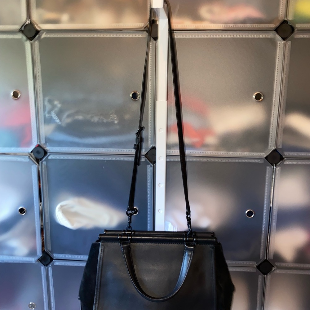 Coach 38389 Mixed Leather Drifter Carryall Satchel Handbag Purse in Black - Picture 13 of 16